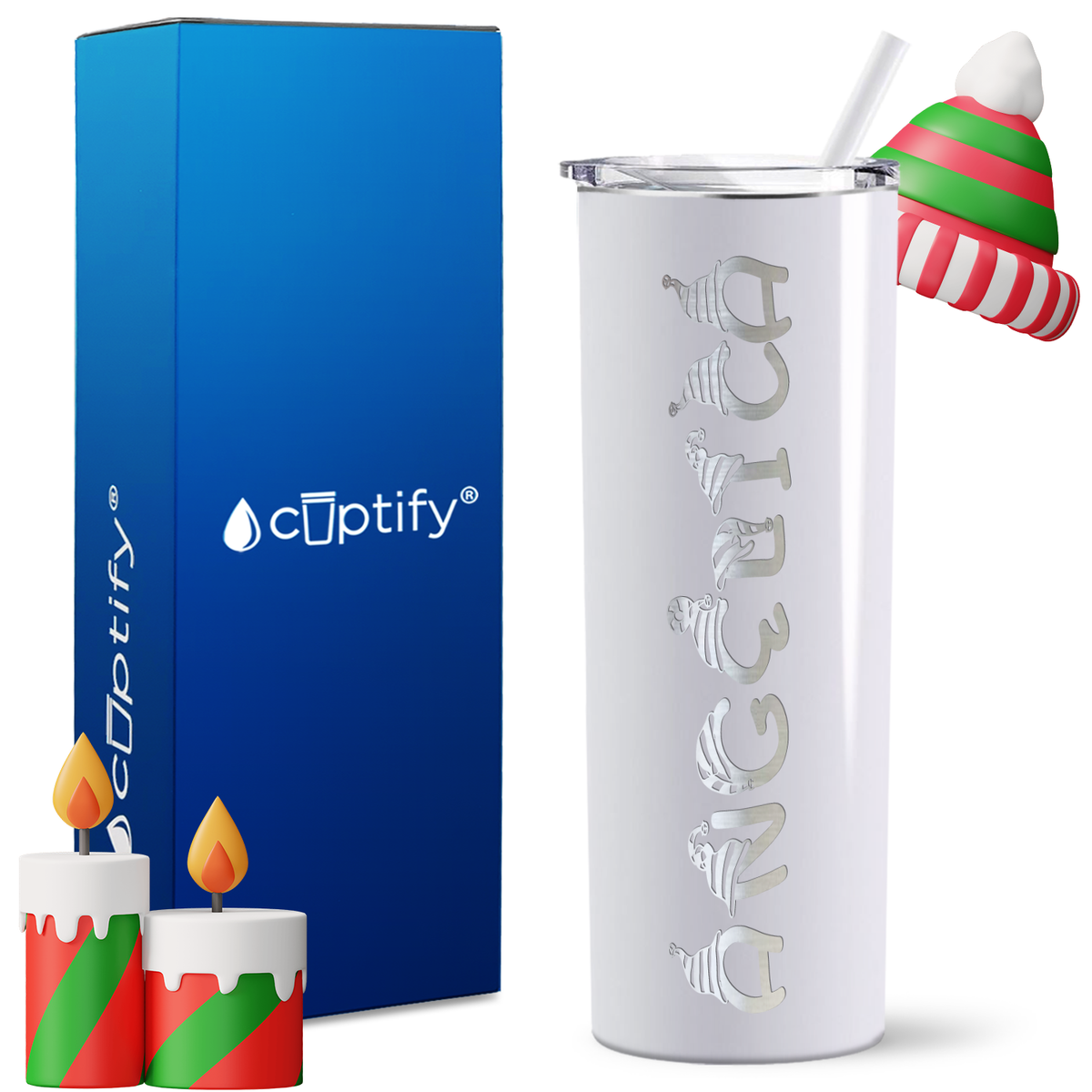 Personalized Elfen Style on 20oz Skinny Christmas Tumbler
