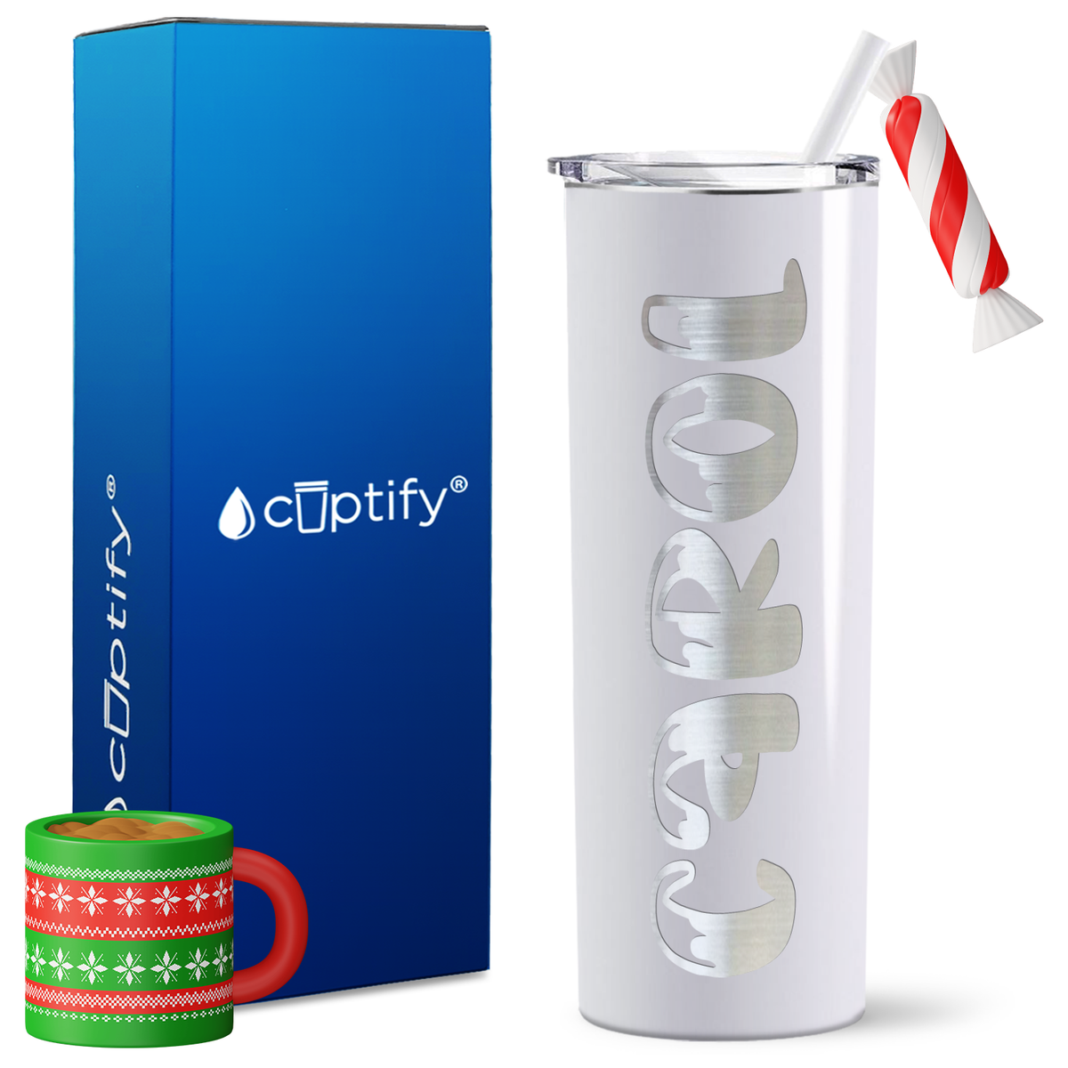 Personalized Frosty Style on 20oz Skinny Christmas Tumbler
