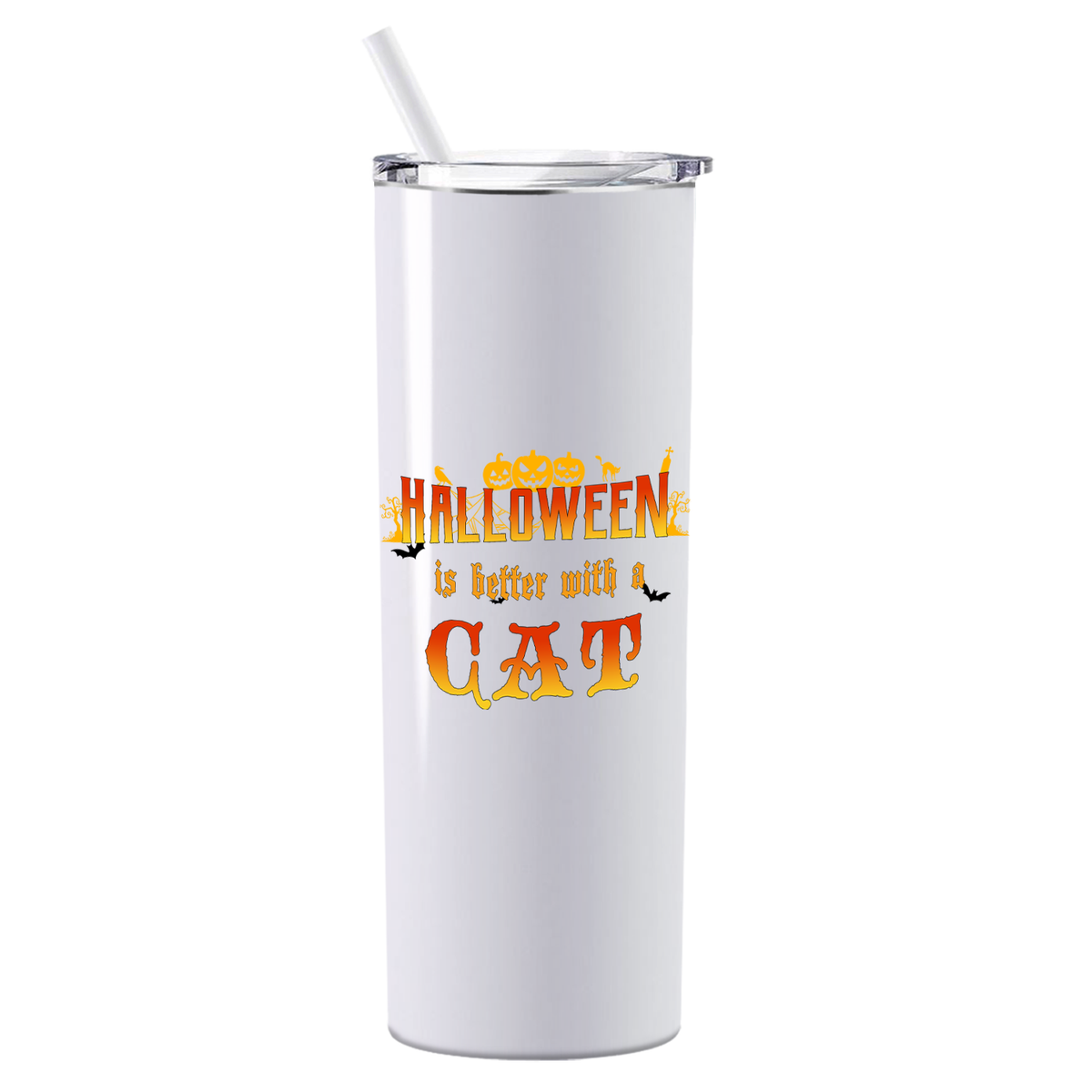 Personalized Halloween is Better with a Cat on White 20oz Halloween Skinny Tumbler