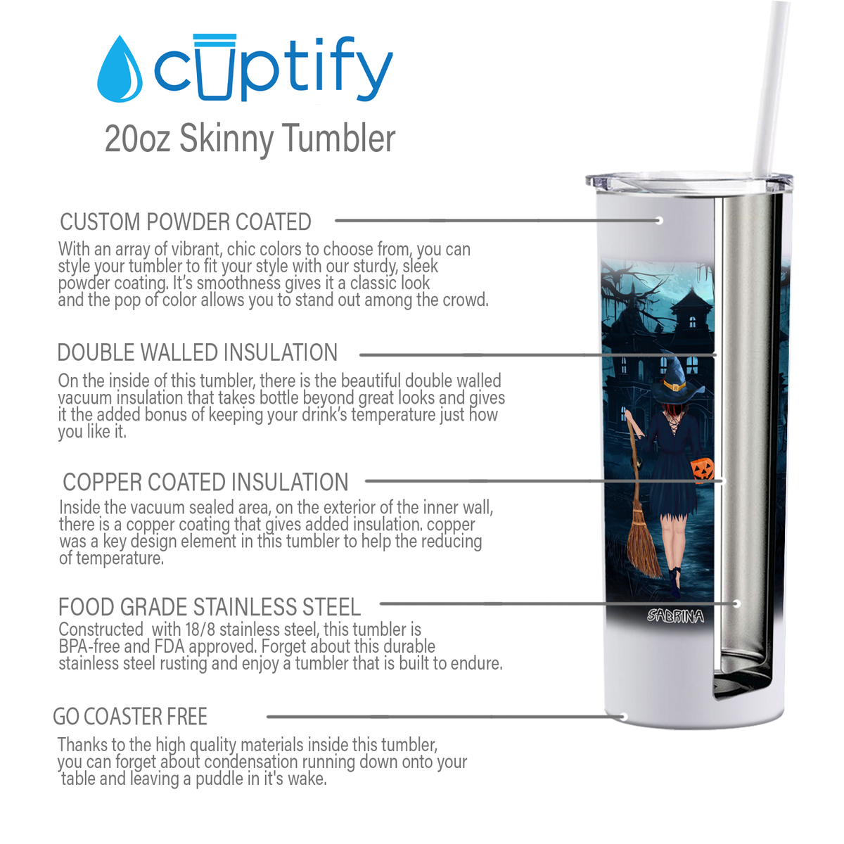 Personalized Halloween is Better with a Cat on White 20oz Halloween Skinny Tumbler