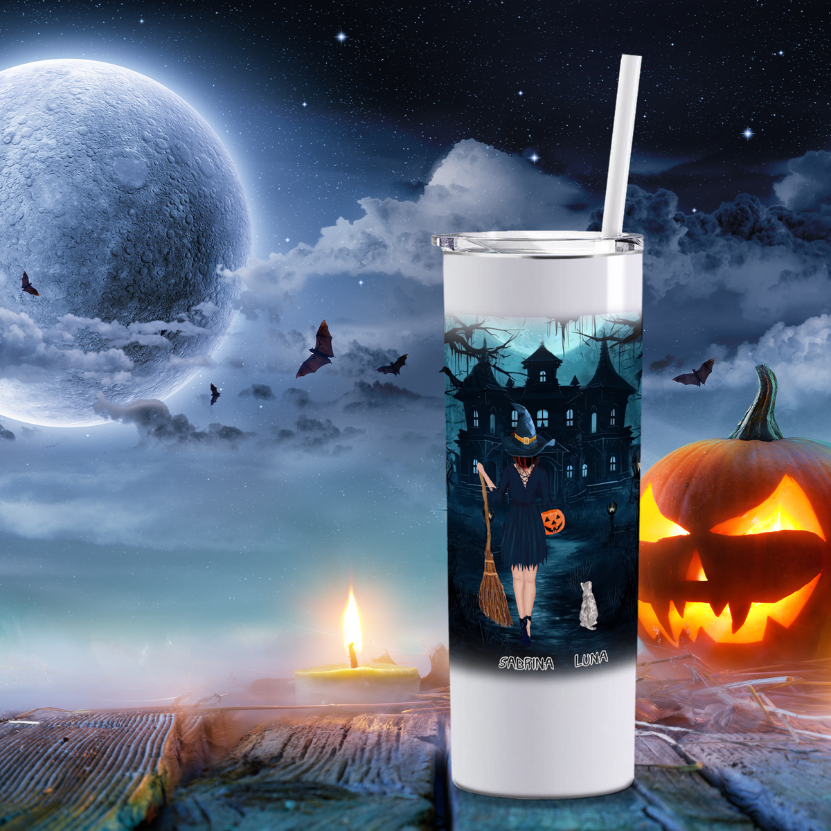 Personalized Halloween is Better with a Cat on White 20oz Halloween Skinny Tumbler