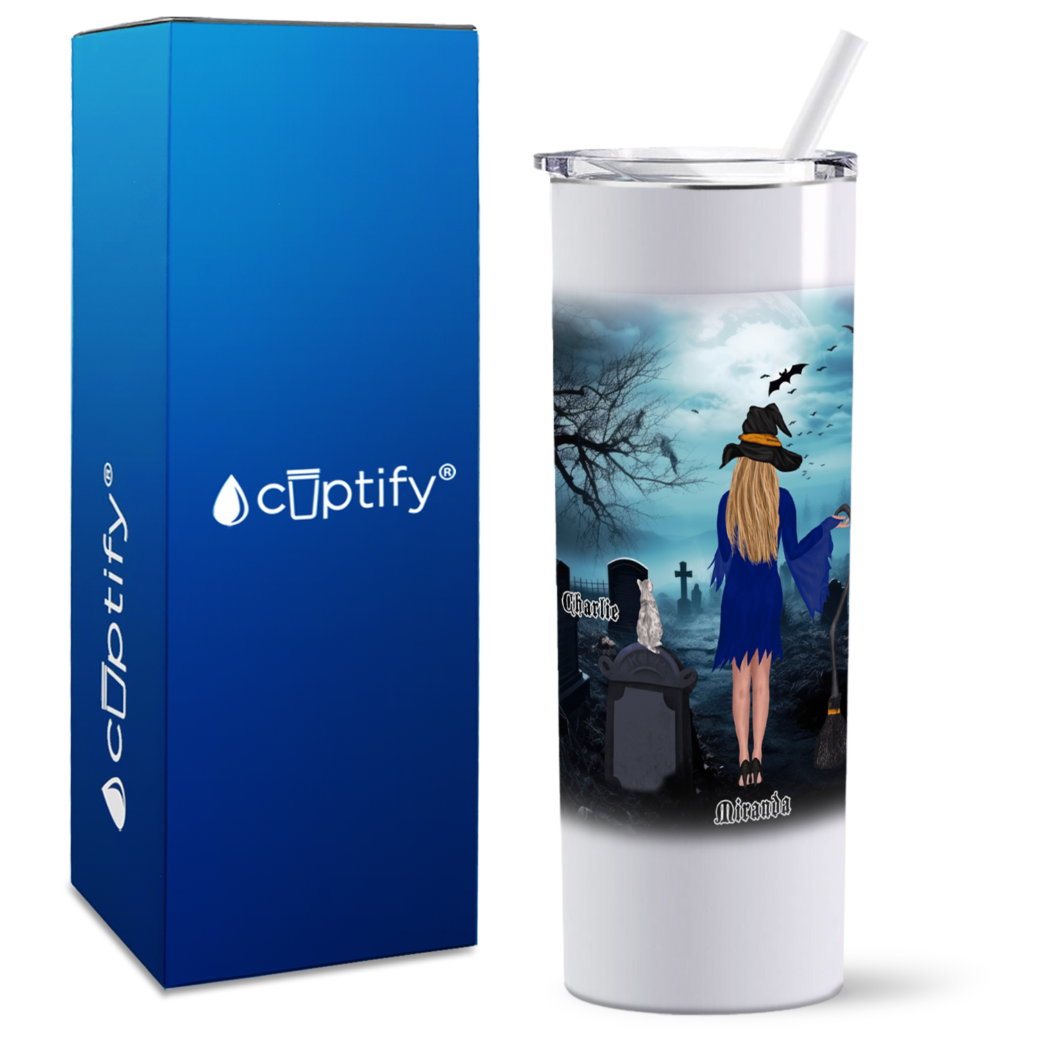 Personalized Yes I am a Crazy Cat Witch on White 20oz Halloween Skinny Tumbler