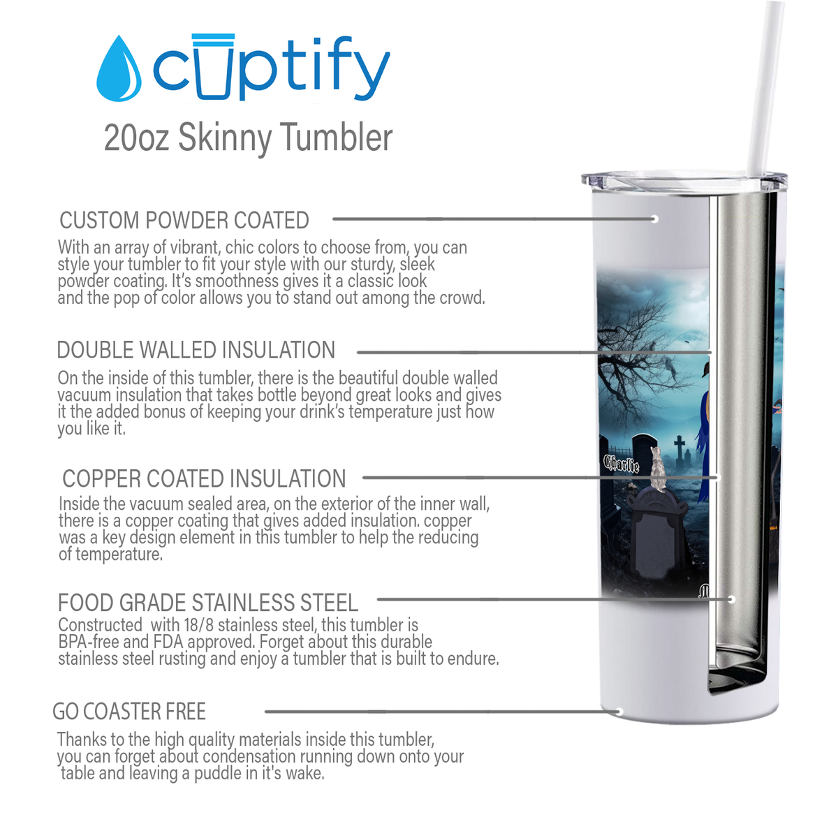 Personalized Yes I am a Crazy Cat Witch on White 20oz Halloween Skinny Tumbler