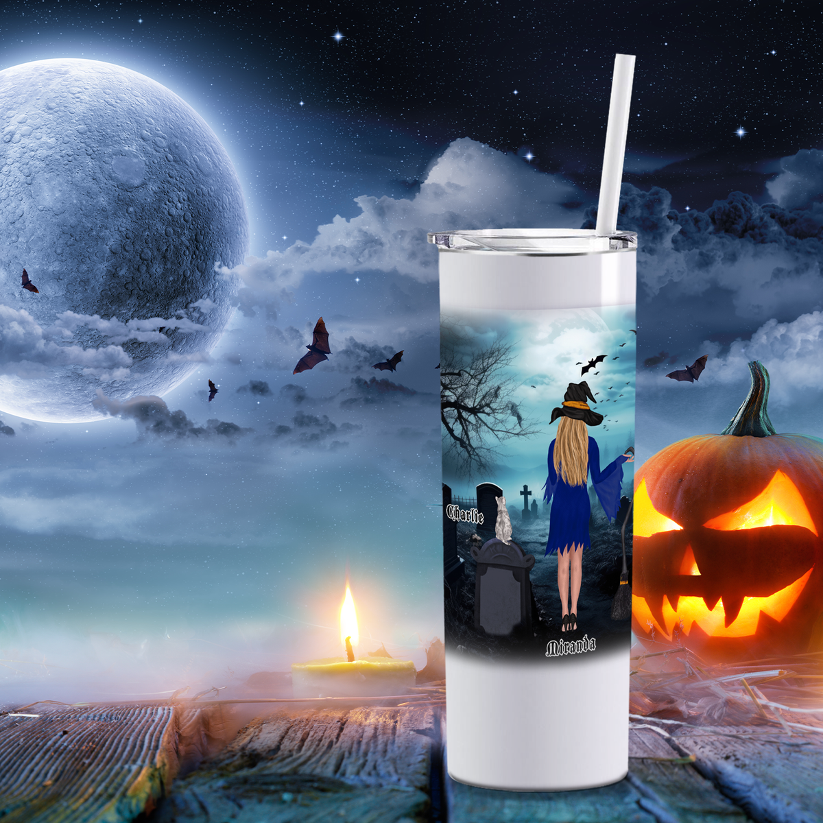 Personalized Yes I am a Crazy Cat Witch on White 20oz Halloween Skinny Tumbler