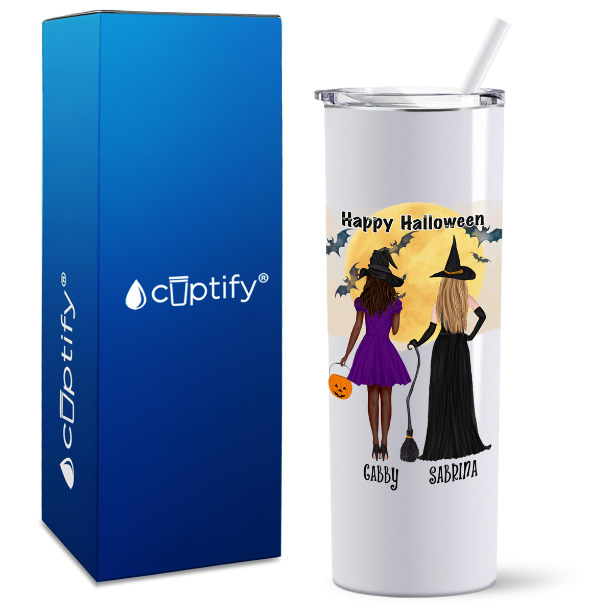 Personalized We Are the Grand Daughters of the Witches on White 20oz Halloween Skinny Tumbler