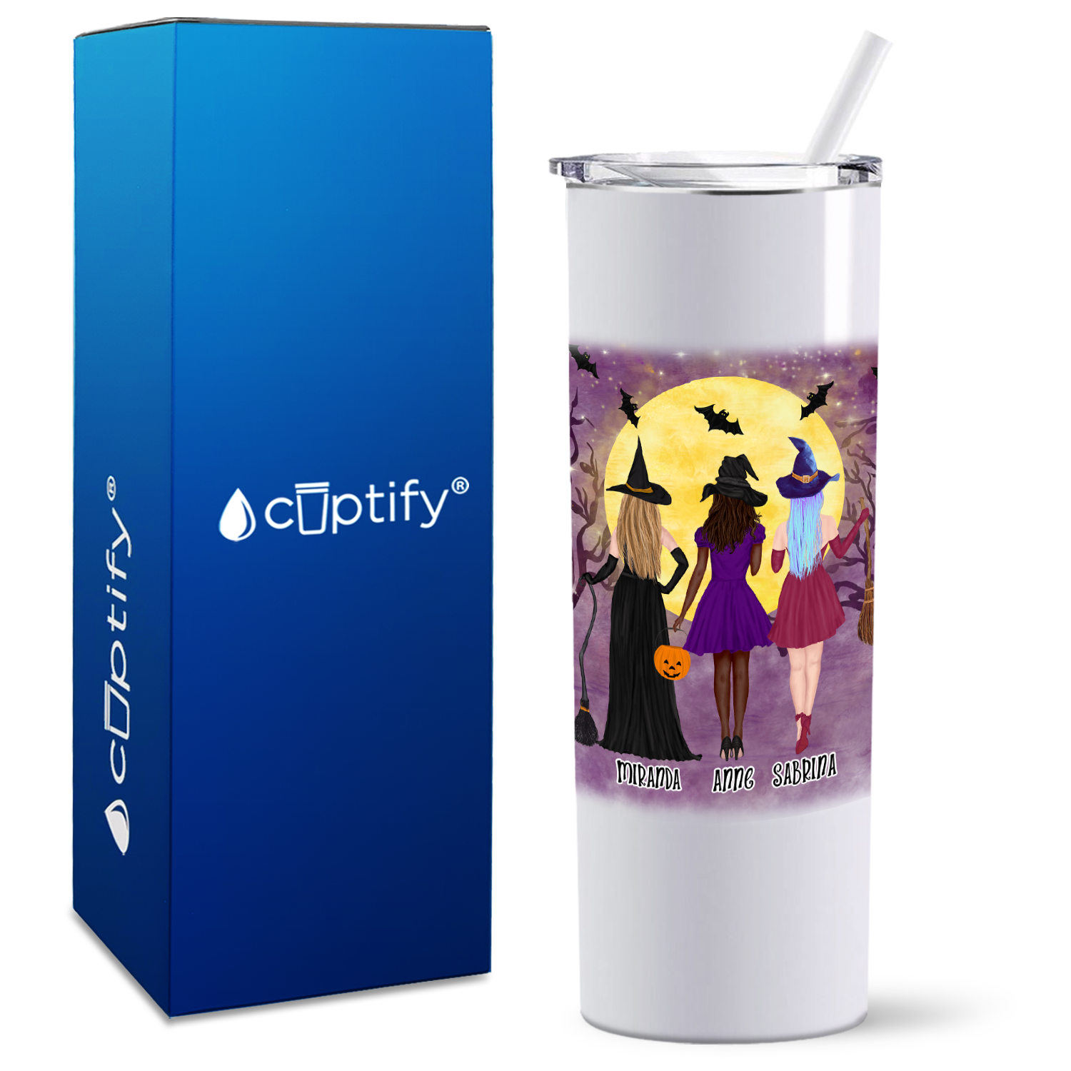 Personalized Best Witches on White 20oz Halloween Skinny Tumbler