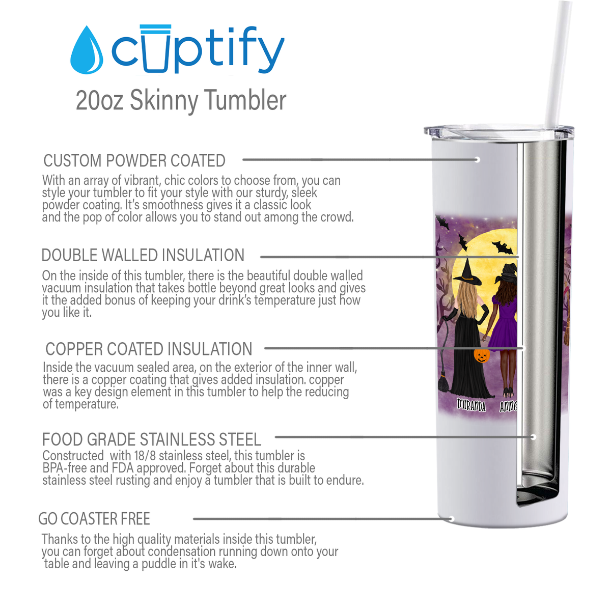 Personalized Best Witches on White 20oz Halloween Skinny Tumbler