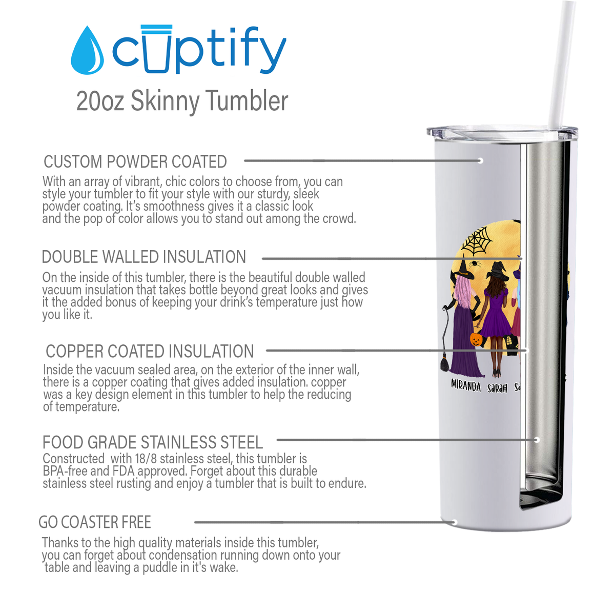 Personalized The Boo Crew on White 20oz Halloween Skinny Tumbler