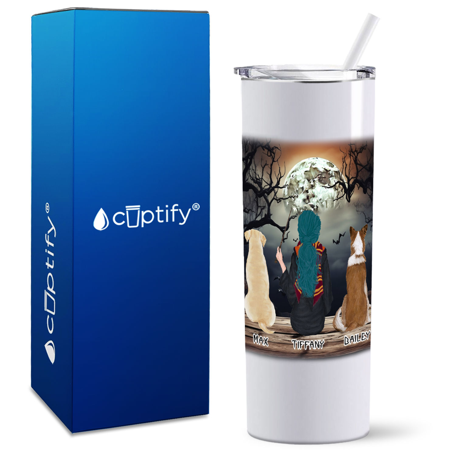 Personalized This Witch Loves her Dogs on White 20oz Halloween Skinny Tumbler