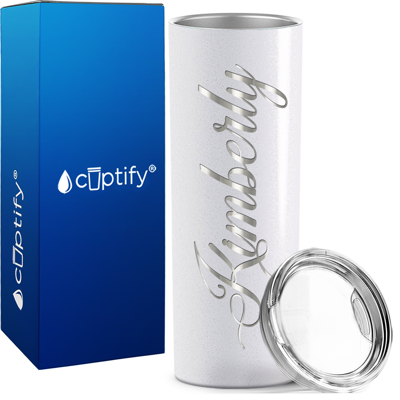 Personalized White Glitter Skinny Engraved Tumbler