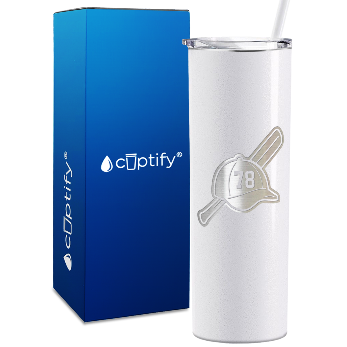 Baseball Bat and Hat with Personalized Number 20oz Skinny Tumbler