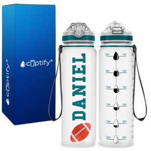 Personalized Football on 20 oz Motivational Tracking Water Bottle