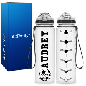 Personalized Soccer Ball Mom on 20 oz Motivational Tracking Water Bottle