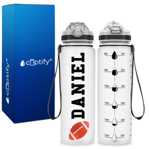 Personalized Football on 20 oz Motivational Tracking Water Bottle