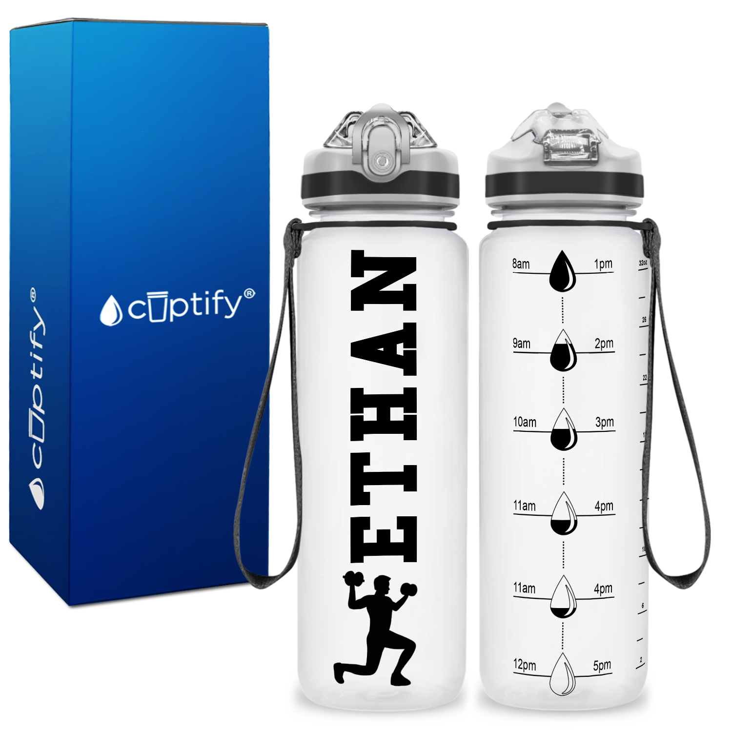 Personalized Male Lifting Weights on 20 oz Motivational Tracking Water Bottle
