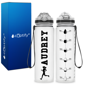 Personalized Female Running on 20 oz Motivational Tracking Water Bottle