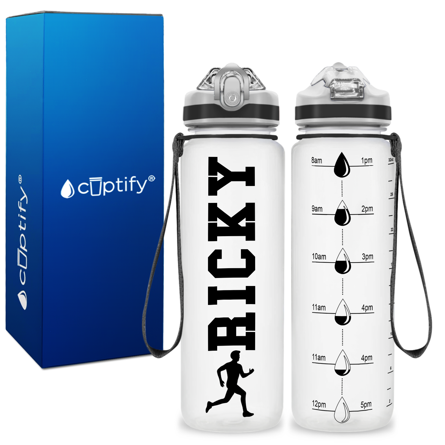 Personalized Male Running on 20 oz Motivational Tracking Water Bottle