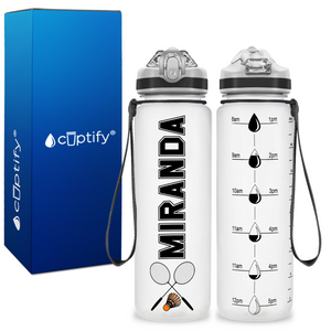 Personalized Badminton Rackets on 20 oz Motivational Tracking Water Bottle