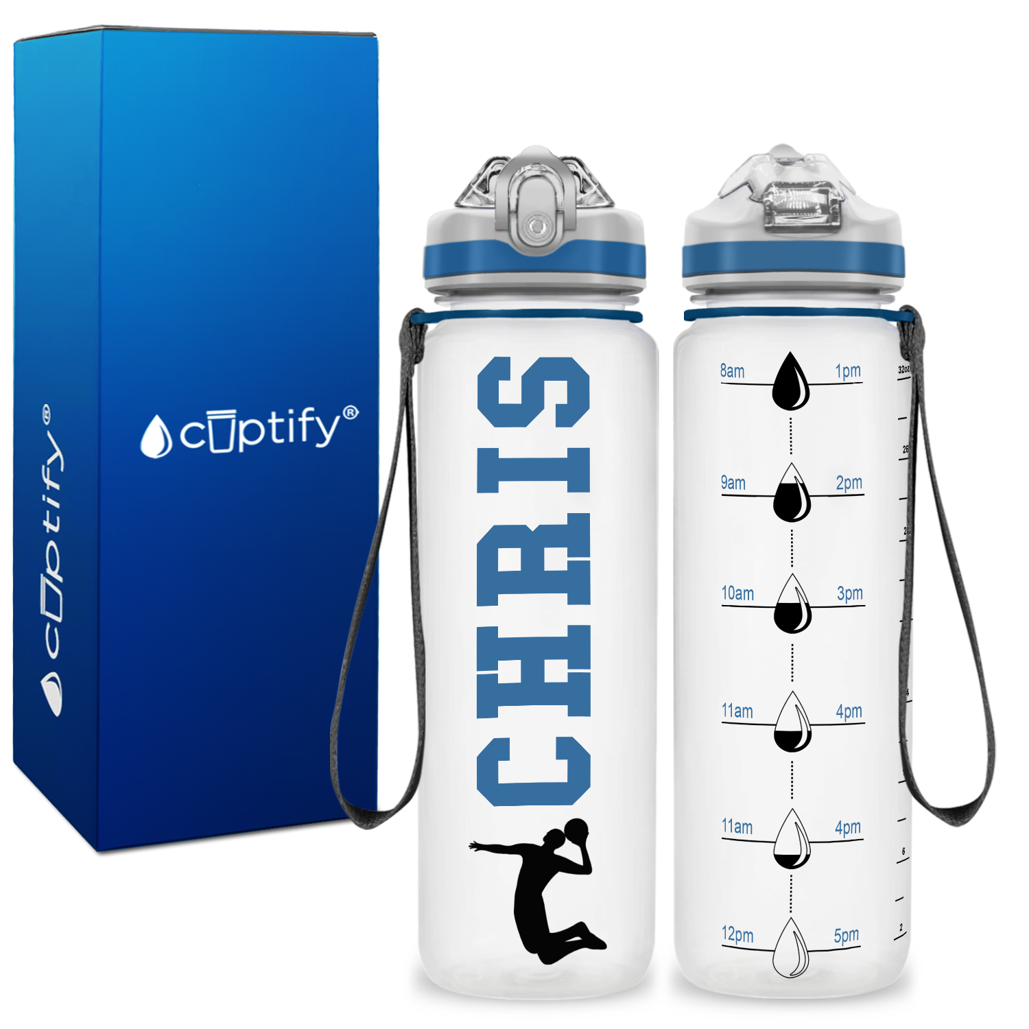 Personalized Male Volleyball Player on 20 oz Motivational Tracking Water Bottle