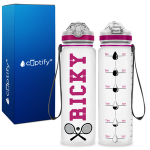 Personalized Tennis Rackets on 20 oz Motivational Tracking Water Bottle