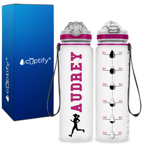 Personalized Female Running on 20 oz Motivational Tracking Water Bottle
