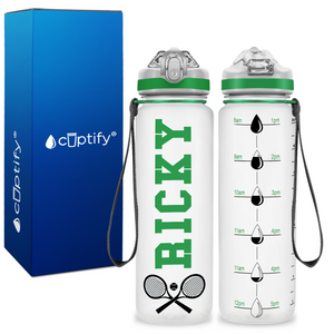 Personalized Tennis Rackets on 20 oz Motivational Tracking Water Bottle