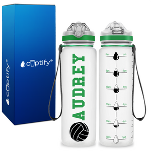 Personalized Volleyball Silhouette on 20 oz Motivational Tracking Water Bottle