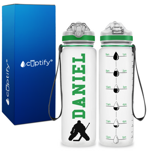 Personalized Ice Hockey Goalie on 20 oz Motivational Tracking Water Bottle