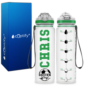 Personalized Soccer Ball Dad on 20 oz Motivational Tracking Water Bottle