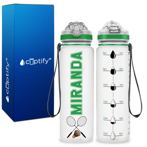Personalized Badminton Rackets on 20 oz Motivational Tracking Water Bottle
