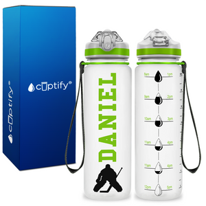 Personalized Ice Hockey Goalie on 20 oz Motivational Tracking Water Bottle