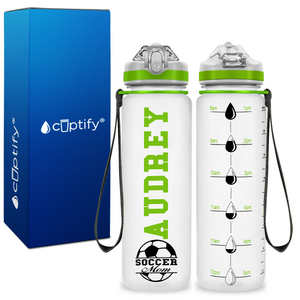 Personalized Soccer Ball Mom on 20 oz Motivational Tracking Water Bottle