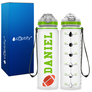 Personalized Football on 20 oz Motivational Tracking Water Bottle
