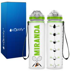 Personalized Badminton Rackets on 20 oz Motivational Tracking Water Bottle