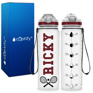 Personalized Tennis Rackets on 20 oz Motivational Tracking Water Bottle