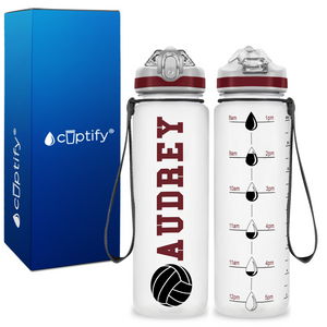 Personalized Volleyball Silhouette on 20 oz Motivational Tracking Water Bottle