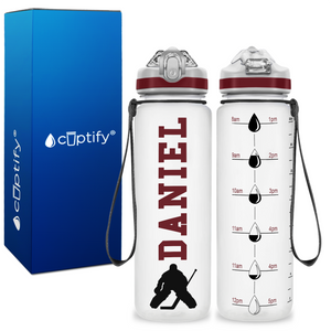 Personalized Ice Hockey Goalie on 20 oz Motivational Tracking Water Bottle