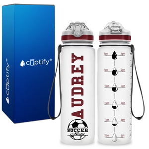 Personalized Soccer Ball Mom on 20 oz Motivational Tracking Water Bottle