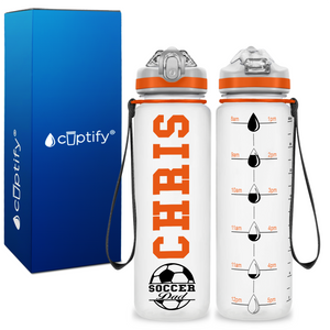 Personalized Soccer Ball Dad on 20 oz Motivational Tracking Water Bottle