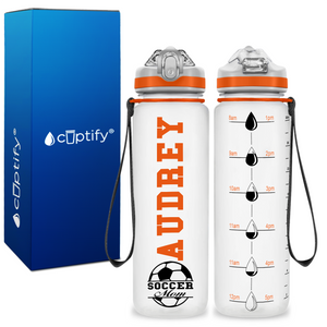 Personalized Soccer Ball Mom on 20 oz Motivational Tracking Water Bottle