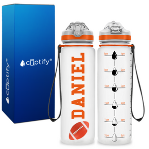 Personalized Football on 20 oz Motivational Tracking Water Bottle