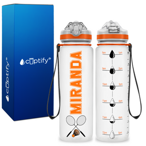 Personalized Badminton Rackets on 20 oz Motivational Tracking Water Bottle