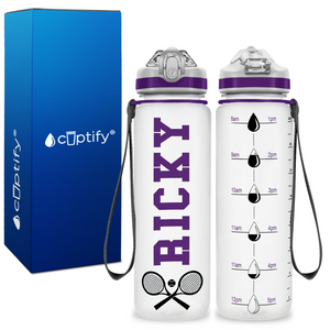 Personalized Tennis Rackets on 20 oz Motivational Tracking Water Bottle