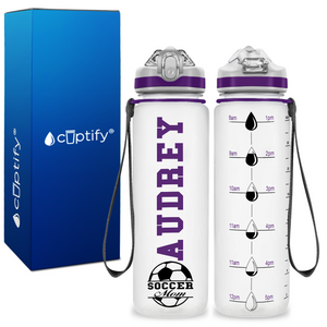 Personalized Soccer Ball Mom on 20 oz Motivational Tracking Water Bottle