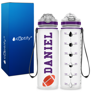 Personalized Football on 20 oz Motivational Tracking Water Bottle