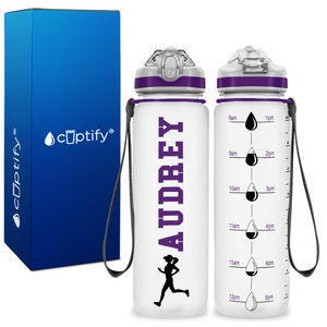 Personalized Female Running on 20 oz Motivational Tracking Water Bottle