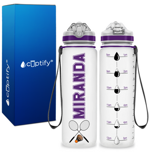 Personalized Badminton Rackets on 20 oz Motivational Tracking Water Bottle