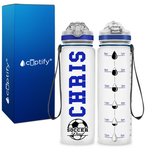 Personalized Soccer Ball Dad on 20 oz Motivational Tracking Water Bottle