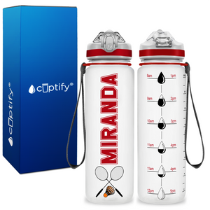 Personalized Badminton Rackets on 20 oz Motivational Tracking Water Bottle