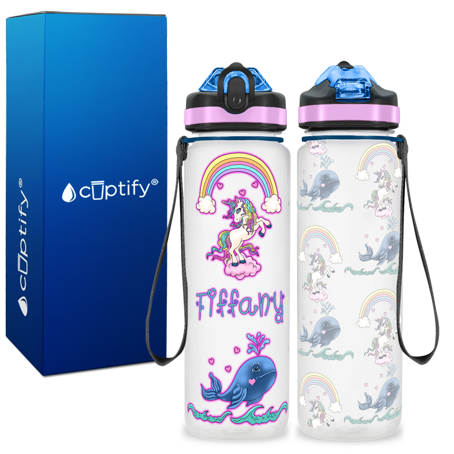 Unicorn Narwhal Love Personalized Kids Bottle with Straw 20oz Tritan™ Water Bottle